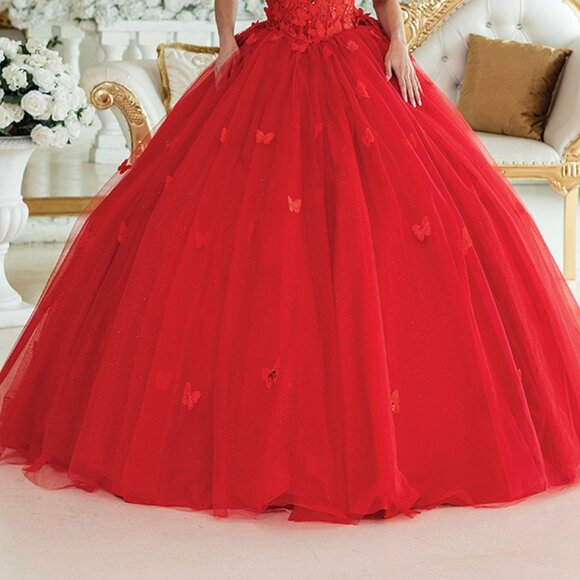 New Sleeveless Ceremonial Tulle Gown w/ Butterfly Applqiue & Back Bow DQ 1879 - Picture 9 of 9